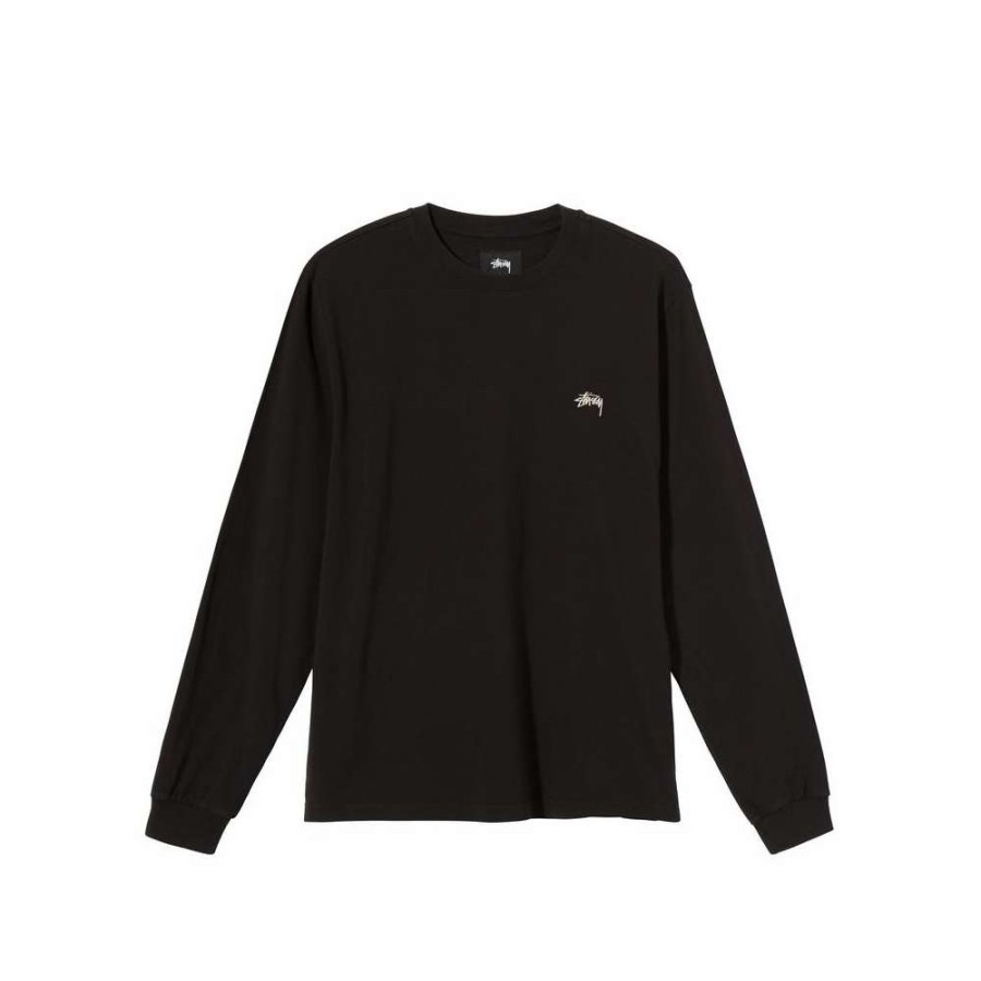 T-Shirts & Polo * | Stussy Overdyed Ls Crew Black 1140242 Promotion