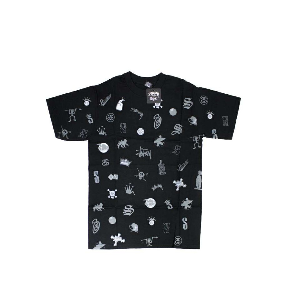 Heritage * | Stussy Lotsa Logos All Over Print Black Tee Limited Edition 1901156 Discount