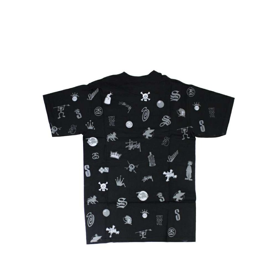 Heritage * | Stussy Lotsa Logos All Over Print Black Tee Limited Edition 1901156 Discount