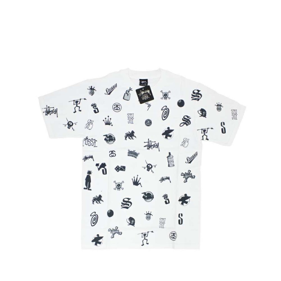 Heritage * | Stussy Lotsa Logos All Over Print White Tee Limited Edition 1901156 Promotion