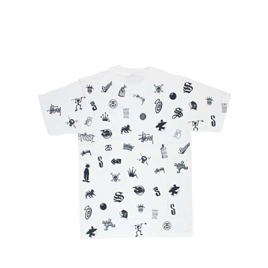 Heritage * | Stussy Lotsa Logos All Over Print White Tee Limited Edition 1901156 Promotion