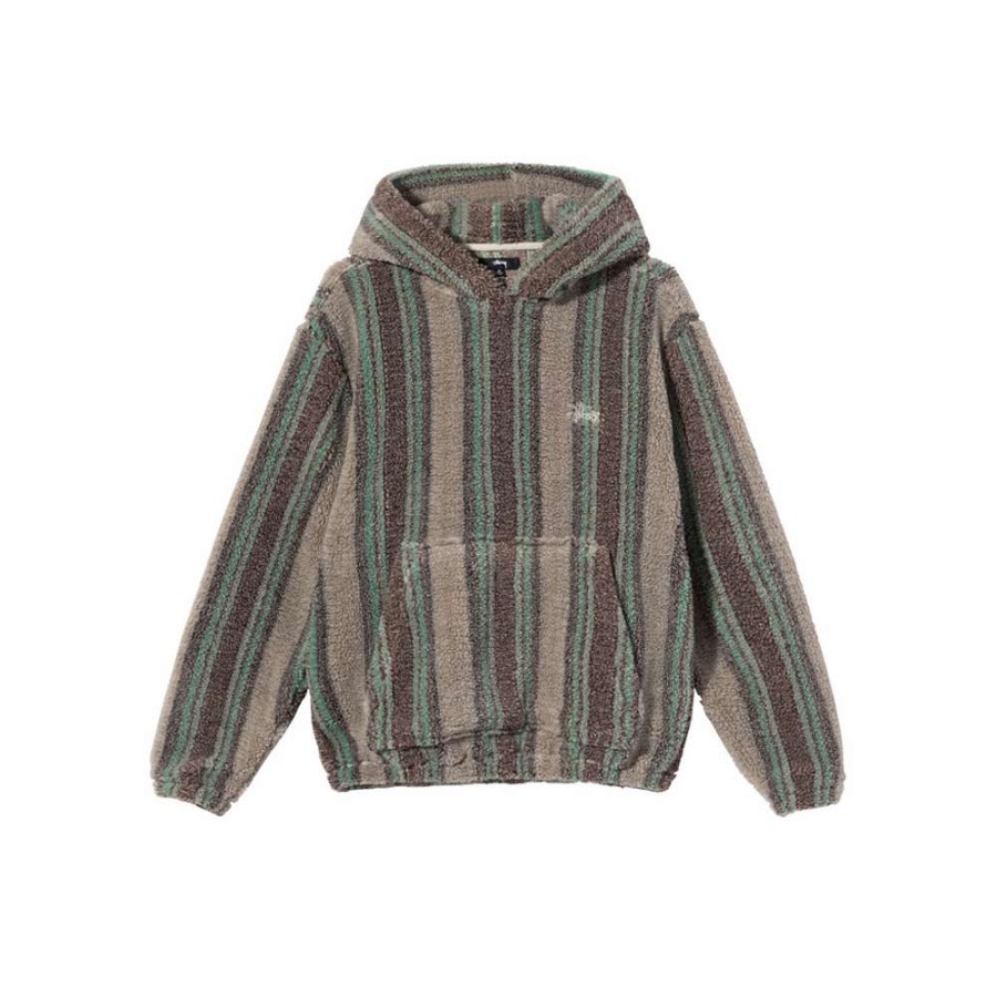 T-Shirts & Polo * | Stussy Stripe Sherpa Hoodie Tan 118438 Sale