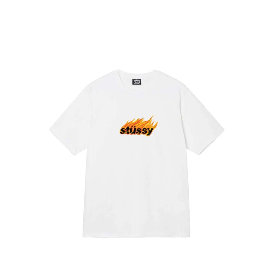 T-Shirts & Polo * | Stussy Flames Tee White 1904763 Promotion