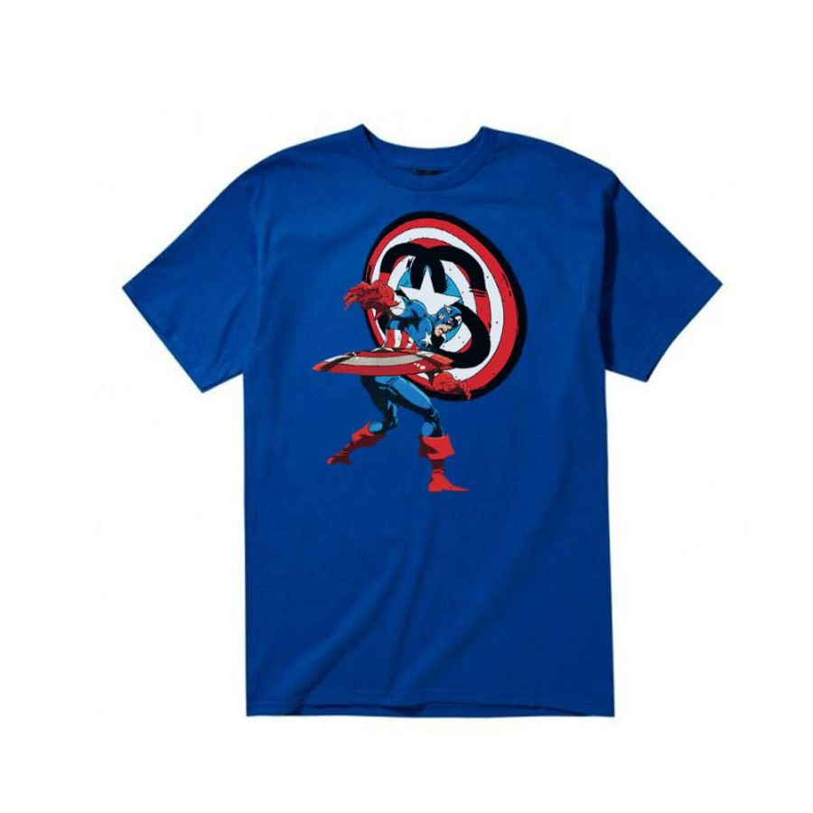 Heritage * | Stussy Marvel Captain America T-Shirt Manica Corta Serie Limitata Blue Discount