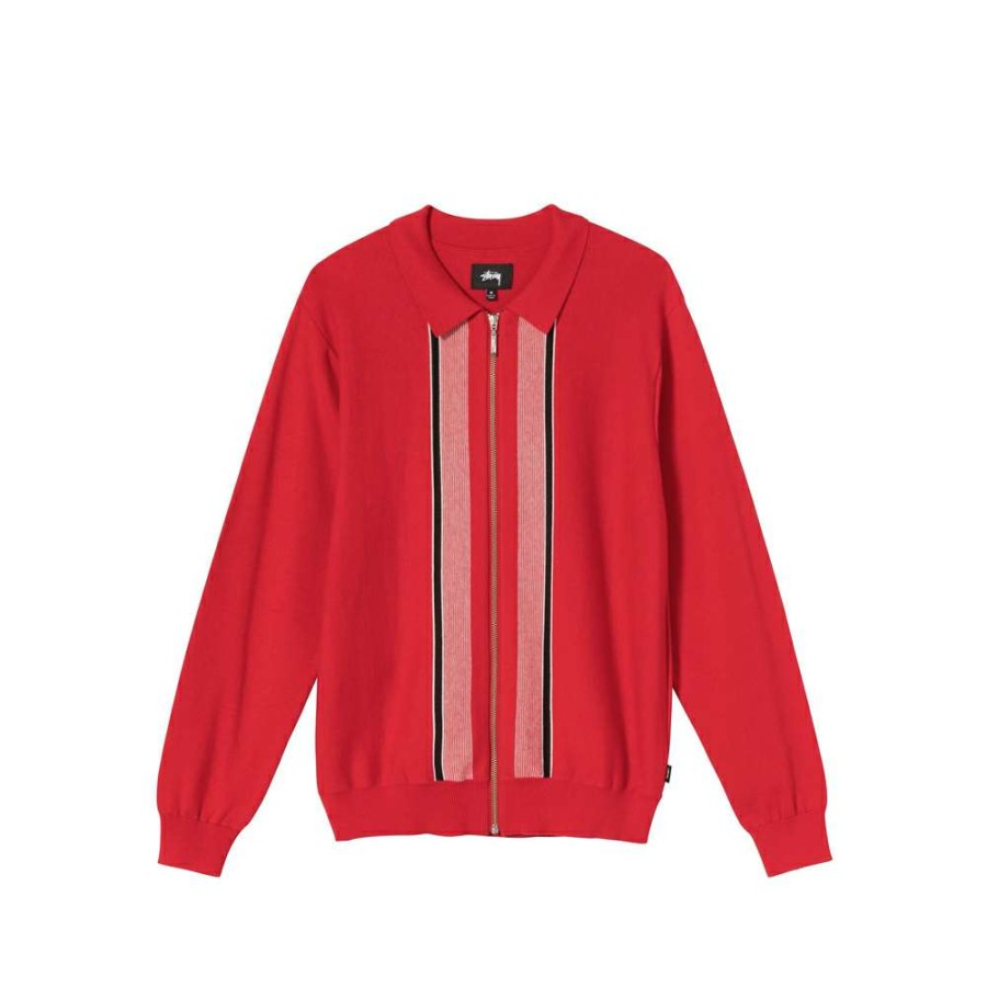 T-Shirts & Polo * | Stussy Full Zip Ls Knit Polo Red 117083 Promotion