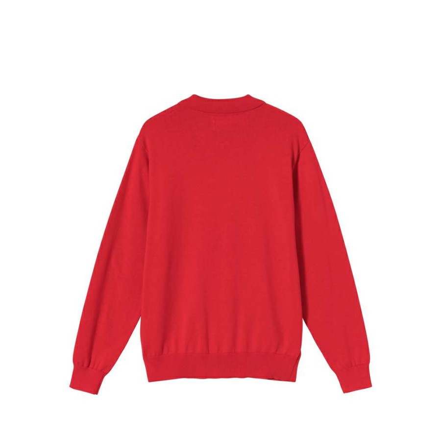 T-Shirts & Polo * | Stussy Full Zip Ls Knit Polo Red 117083 Promotion