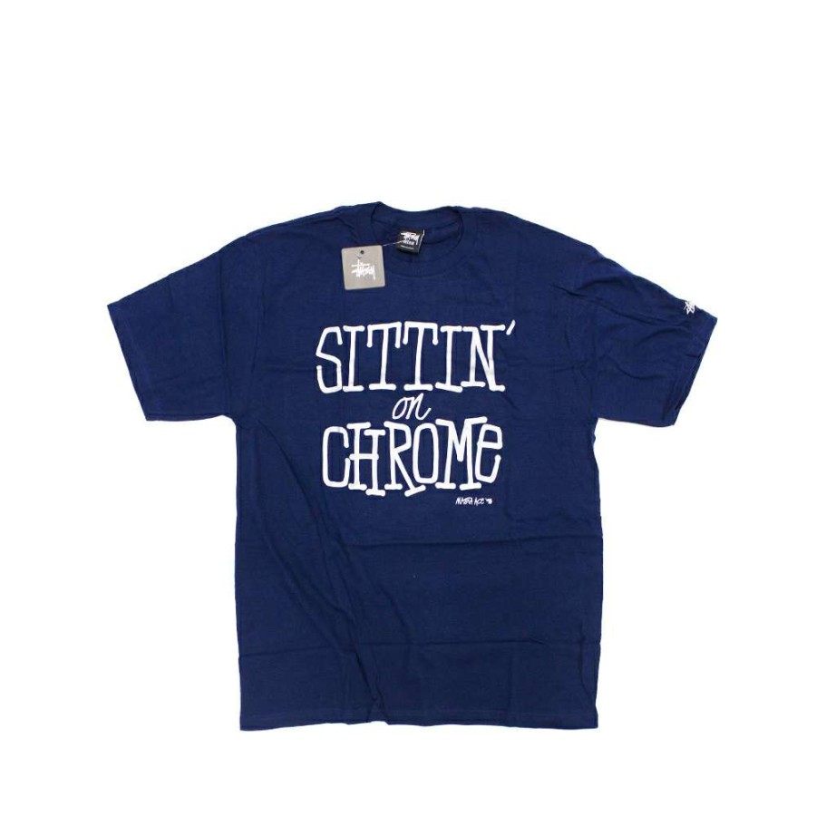 Heritage * | Stussy X Delicious Vinyl Sittin' On Chrome Dark Blue Tee Limited Edition 3902373 Sale