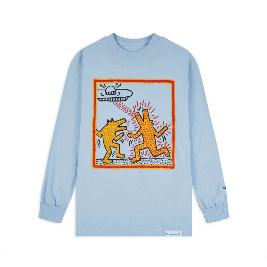 T-Shirts & Polo * | Diamond Supply Co. X Keith Haring Howlin Wolf Longsleeve Tee Sky Blue Discount