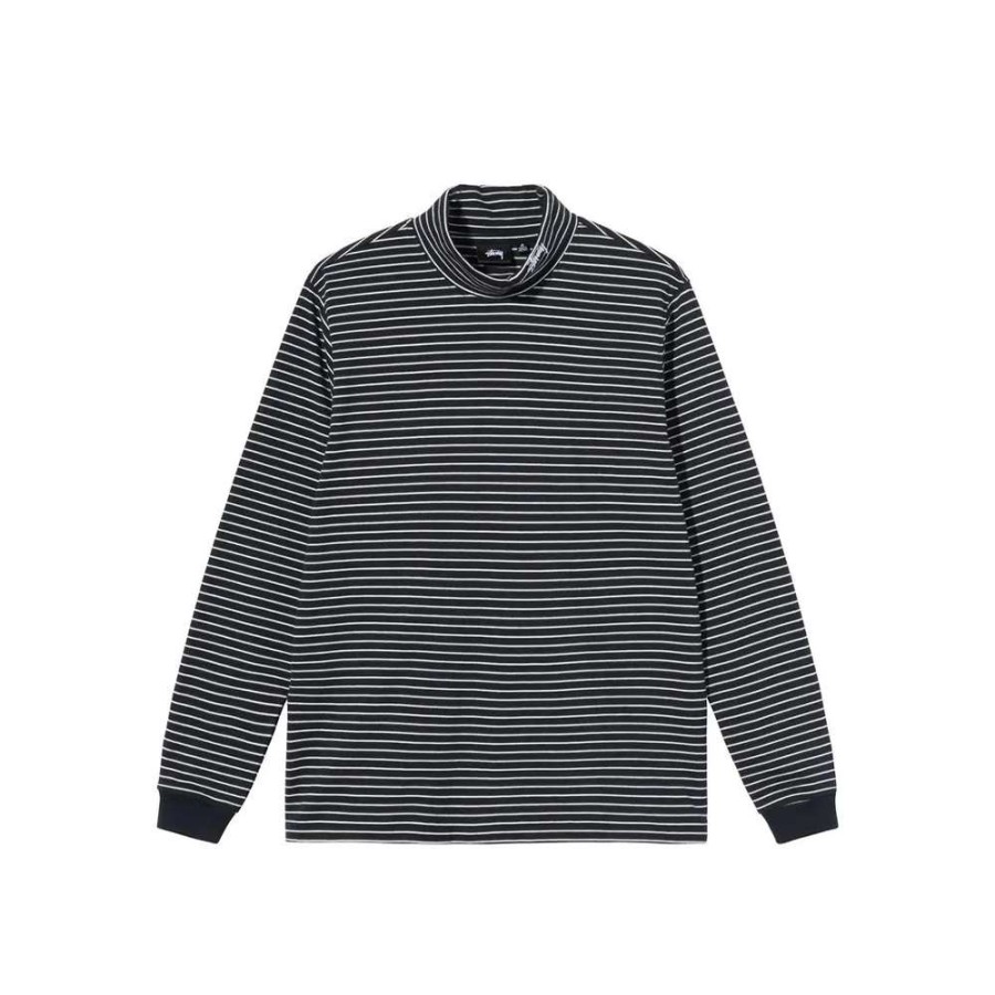 T-Shirts & Polo * | Stussy Striped Tturtleneck Ls Jersey Black 1140276 Sale