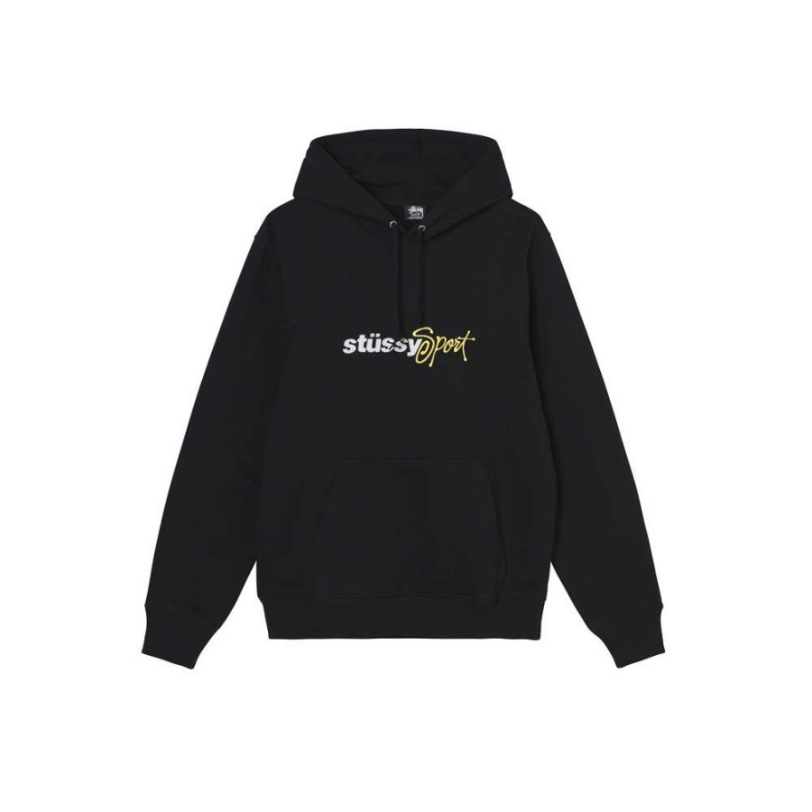 T-Shirts & Polo * | Stussy Sport Embroidered Hoodie Black 118445 Promotion