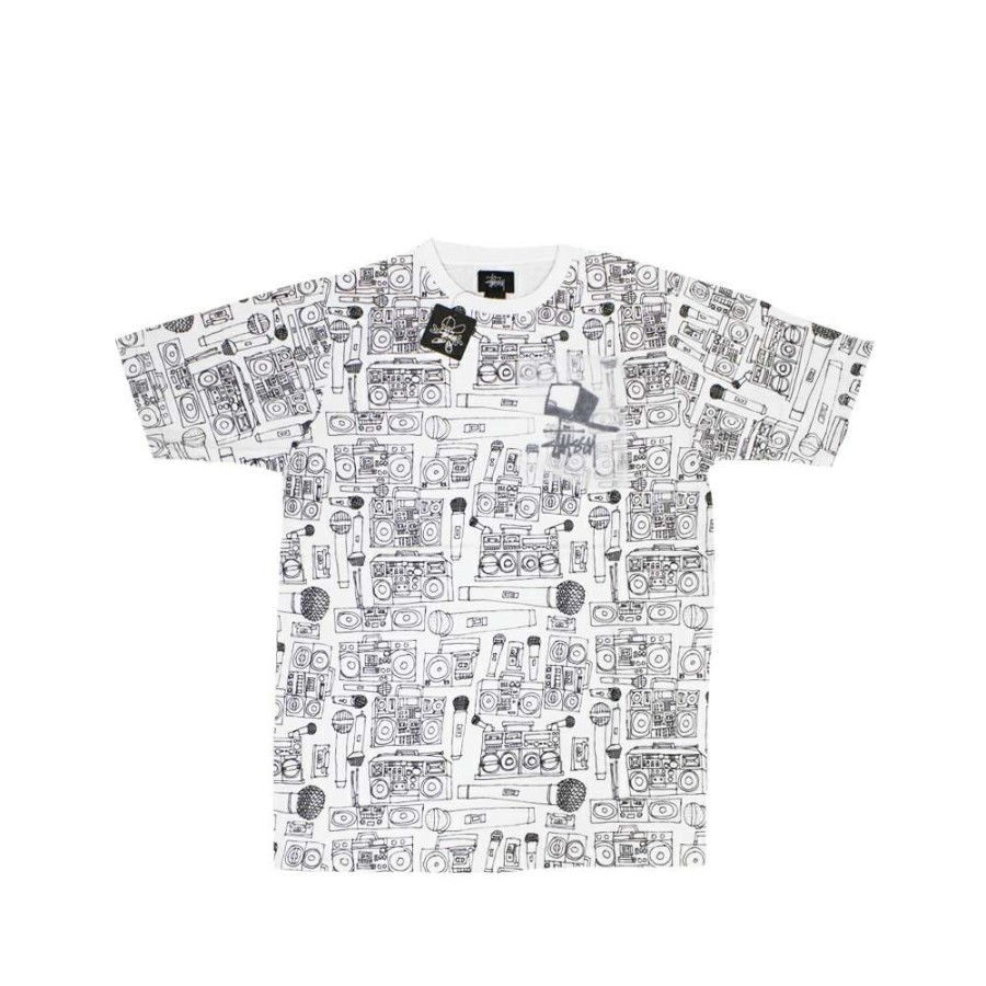 Heritage * | Stussy X Reas Sc Audio Throw Back Crew Black / White Tee Limited Edition Edsc0141063 Discount