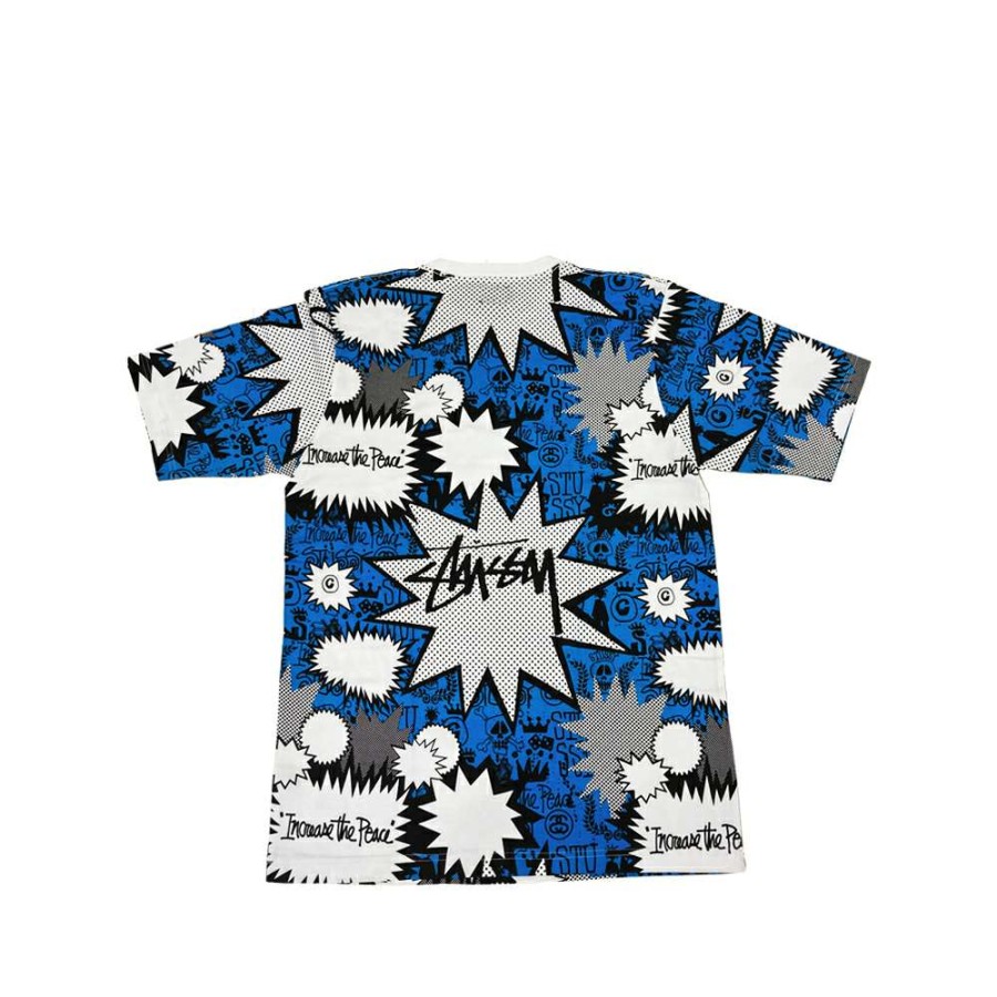 Heritage * | Stussy Increase The Peace All Over Print White / Blue / Black Tee Limited Edition Discount