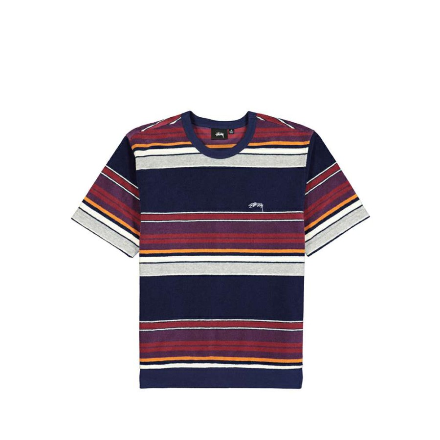 T-Shirts & Polo * | Stussy Hudson Stripe Crew Tee Navy 1140239 Sale