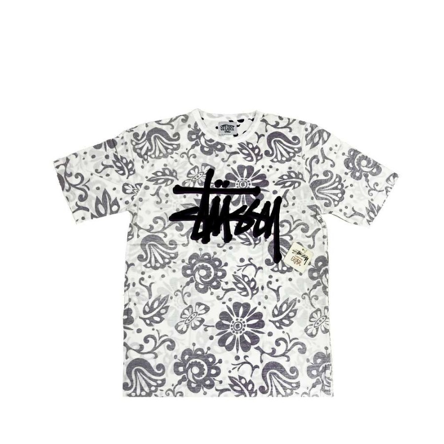 Heritage * | Stussy Flowers All Over Print White / Violet Tee Limited Edition 014711 Discount