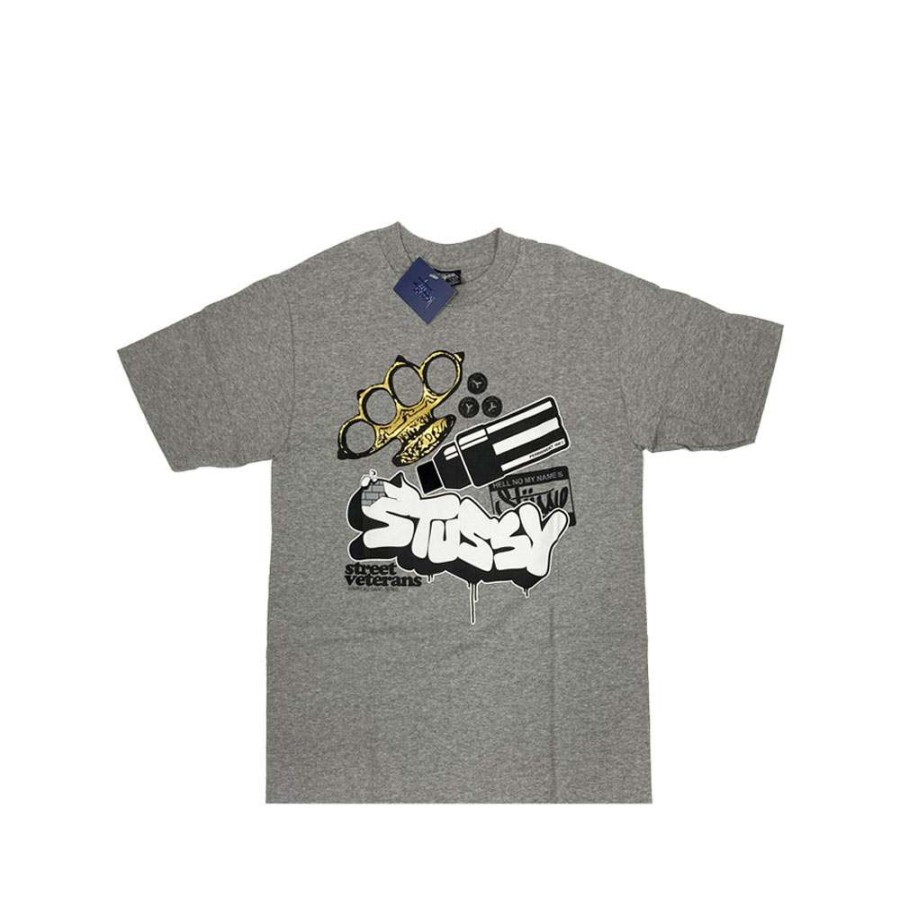 Heritage * | Stussy Street Veterans Warriorz Gang Grey Tee Limited Edition Discount